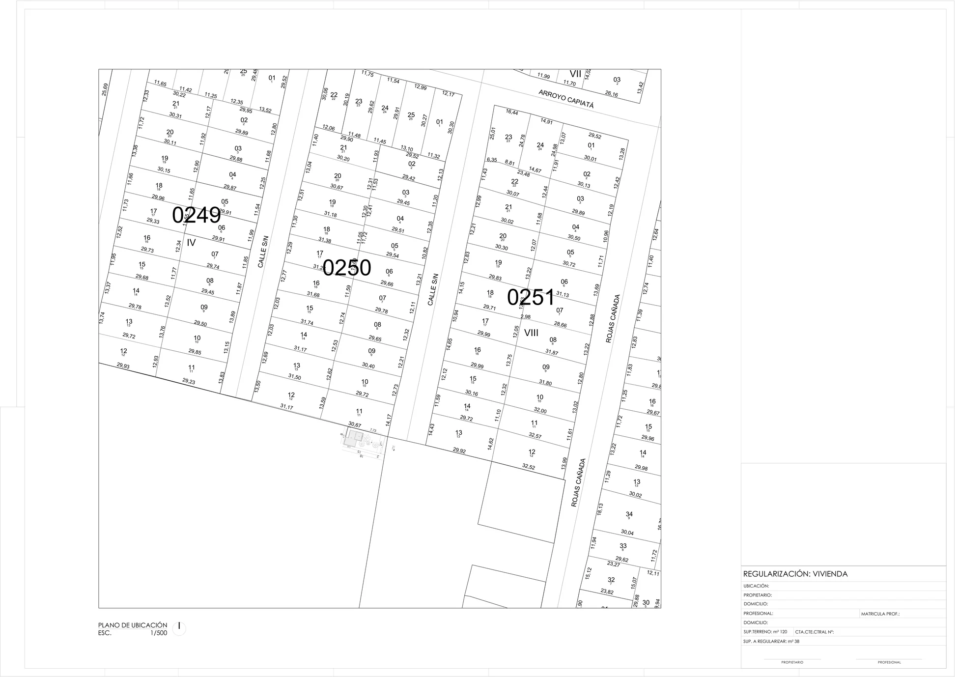 Plano de ubicación y distribución de parcelas incluido en documentación municipal